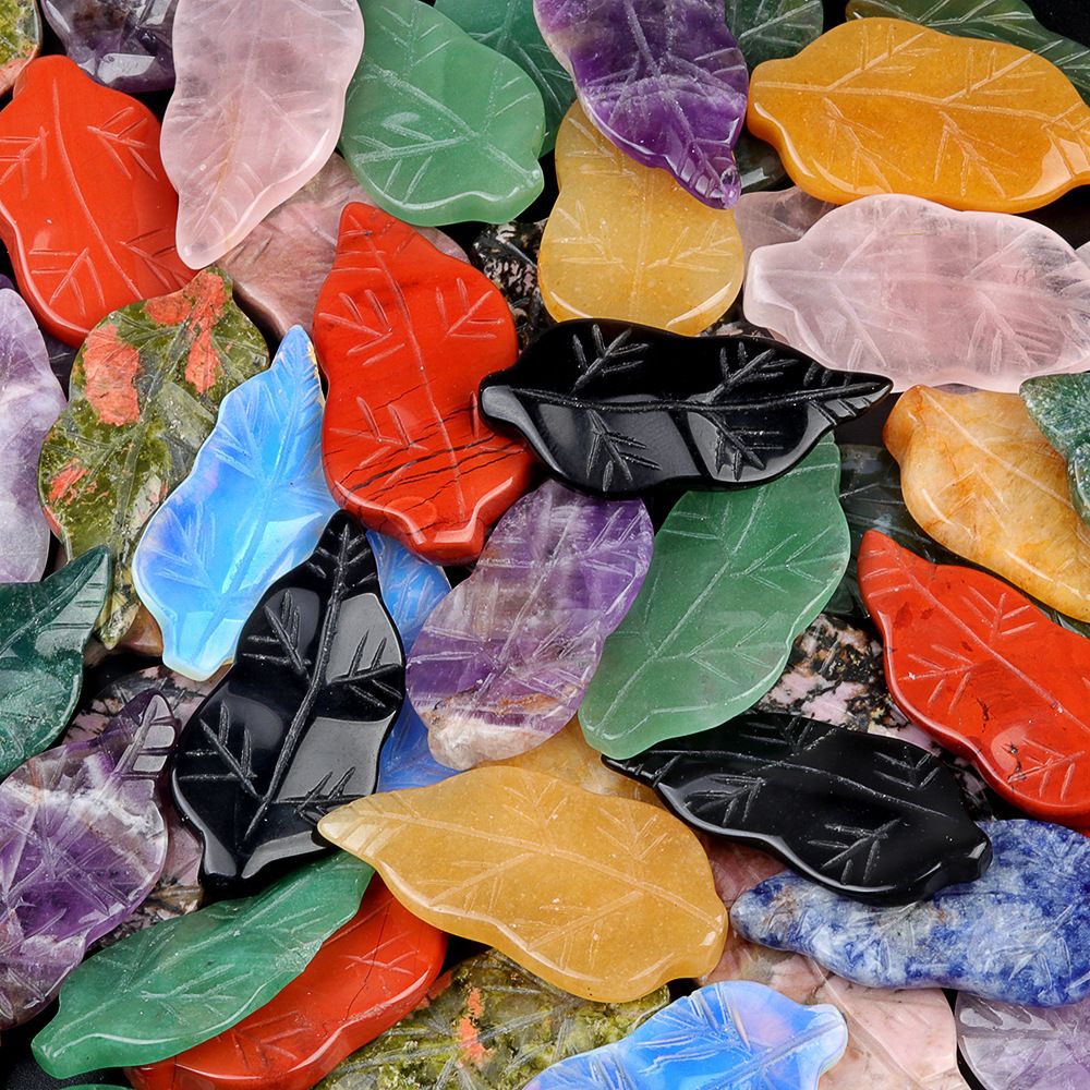 1782-47Mm folhas, cristal natural ágata pedra gravada pena material decorativo DIY folha acessórios de jóias