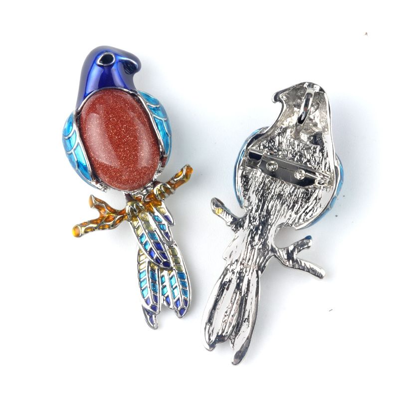 1682-Pingente de broche de papagaio Pingente de broche de gema incrustado com pino de pedra de ágata de cristal, colar