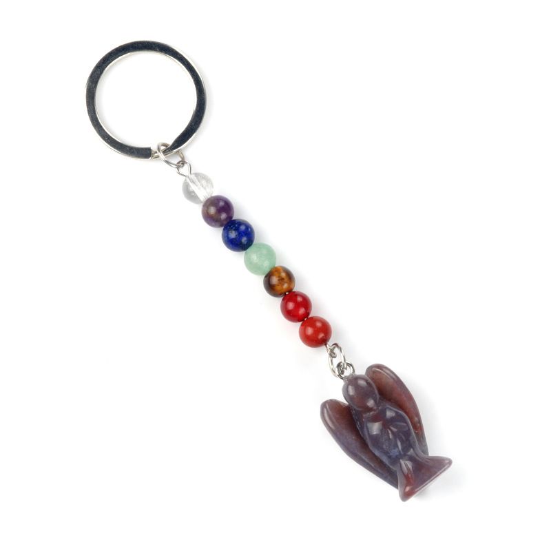 1715-Chaveiro de Anjo Chakra, Chaveiro de Anjo Gravado em Pedra Semi-Preciosa Natural, Pingente de Anjo da Guarda