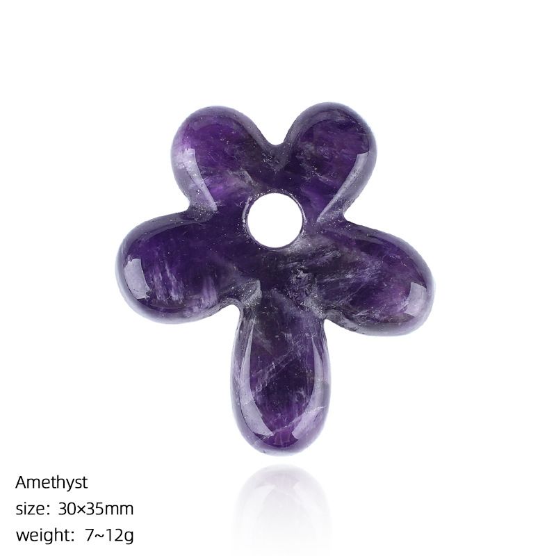 Pingente de flor de cinco pétalas de pedra natural colar artesanal antigo corrente de suéter decorativo em forma de flor pétalas de cristal natural