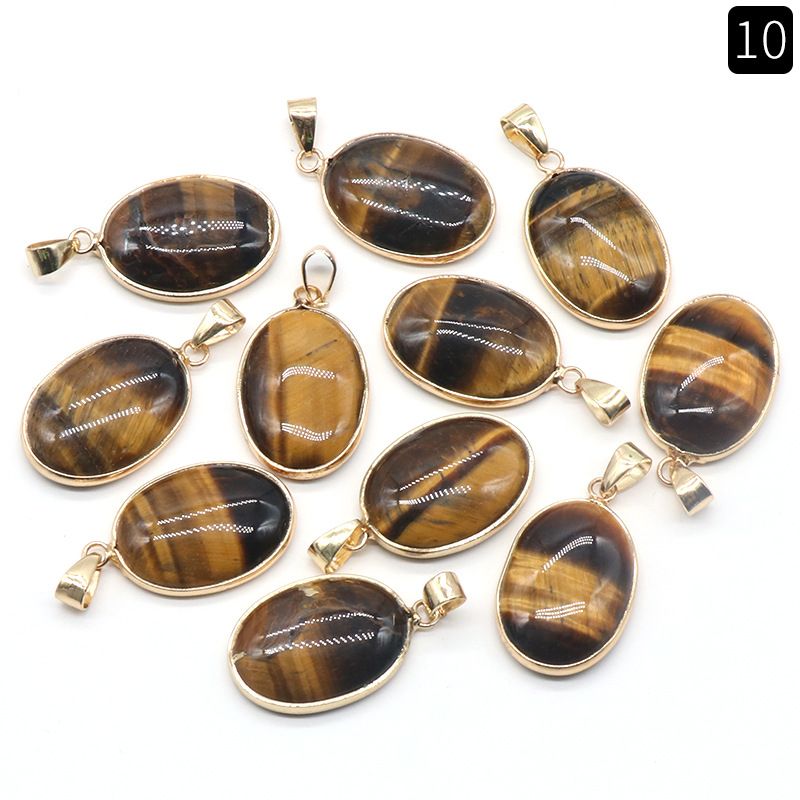1430-Pingente de bainha oval de cristal de ágata natural, colar de cobre com meia face em forma de ovo