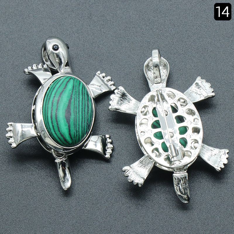 Pingente de broche de tartaruga 1558, acessórios de colar de pingente de pedra preciosa incrustada em liga de cristal natural