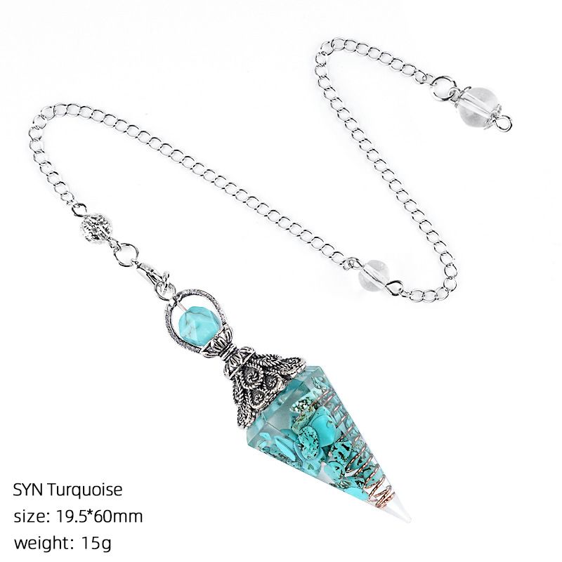 Pingente de pêndulo de cristal de resina personalizada Hexagonal Cone Rhombus Agate Gravel Yoga Meditação Freqüência Ajustável Pêndulo Epóxi