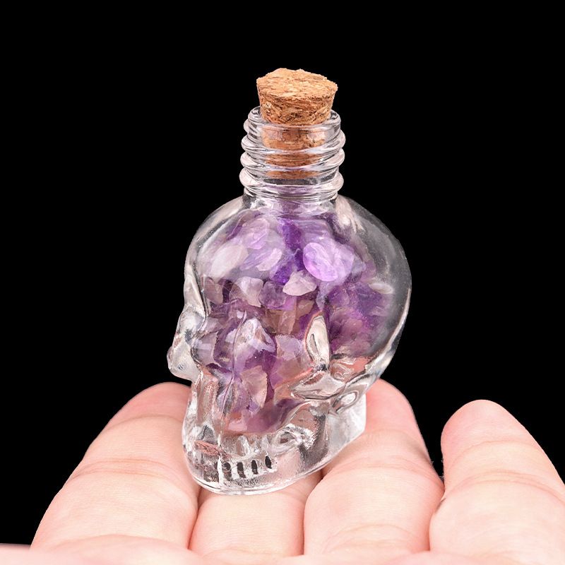 694-Ametista Crânio Garrafado Gravel Agate Stone Halloween Agate Creative Home ornamento de mesa