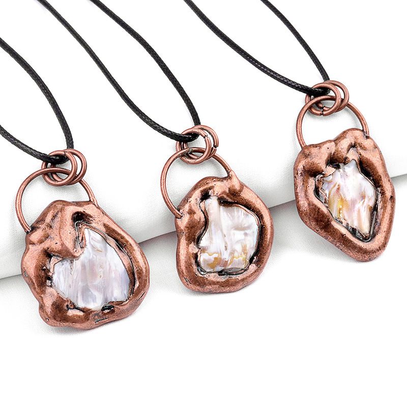 Bainha natural pérola de água doce pingente barroco retro galvanizado concha pingente colar jóias atacado