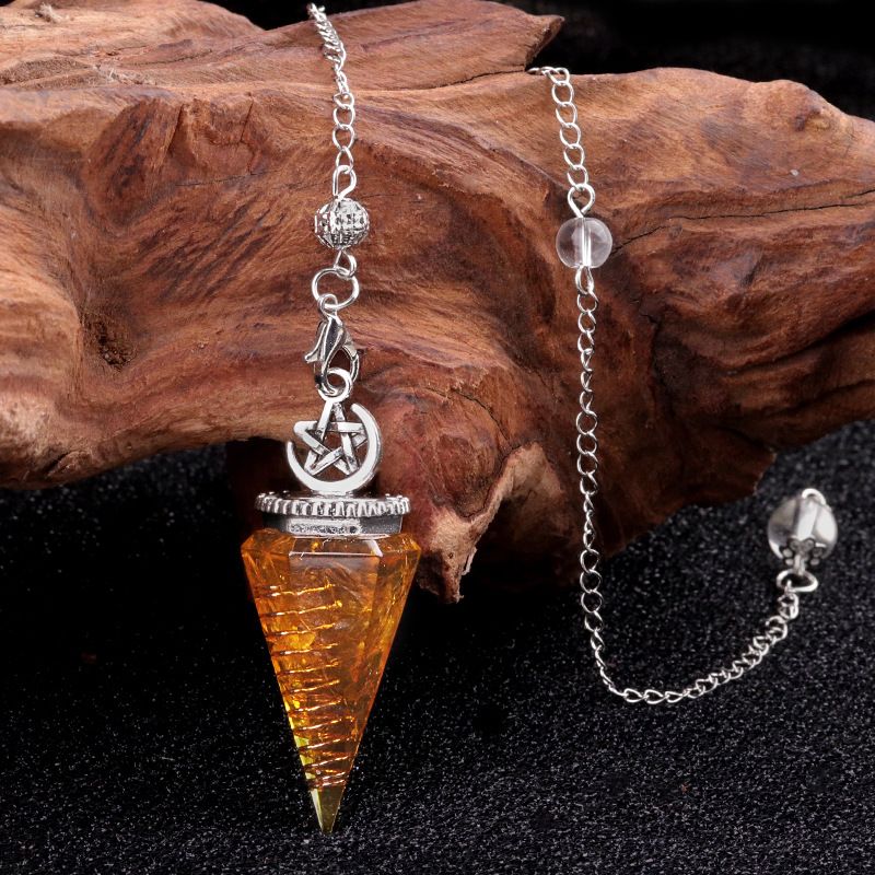 2138-Star-Moon Hexagonal Cone Cristal Ágata Pedra Semi-preciosa Resina de Cascalho Pingente de Pêndulo