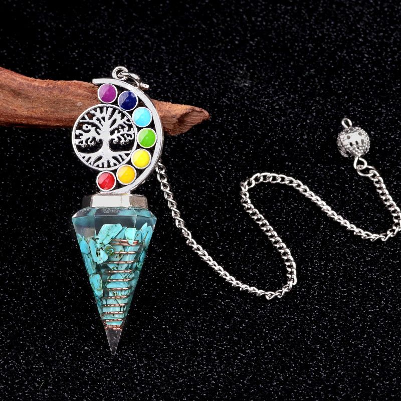 2145-Nova Árvore Colorida da Vida Resina De Cascalho De Cristal Hexagonal Cone Pêndulo Yoga Ornamento De Meditação