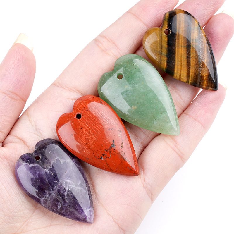 Natural jade ágata coração longo pingente buraco horizontal suéter item amor cristal colar ornamento 25 * 40mm longo amor