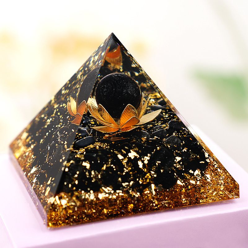 Nova pirâmide de 6,5 cm de resina de torre de cascalho de ouro azul Artesanato epóxi ornamento de mesa para casa