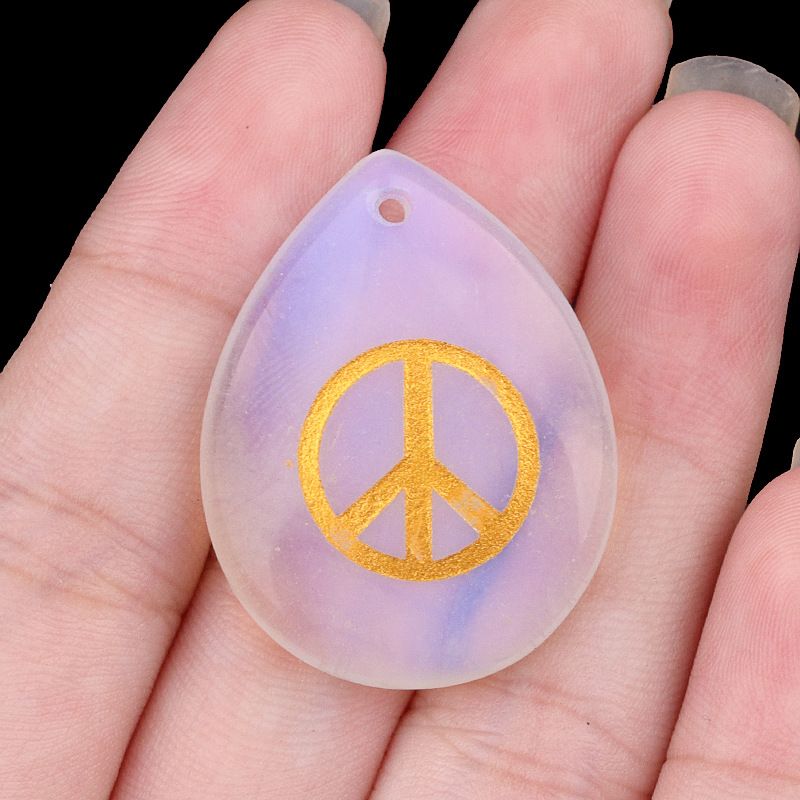2191-Símbolo da paz, pingente de gota de água de pedra de cristal transfronteiriço colar de jóias DIY