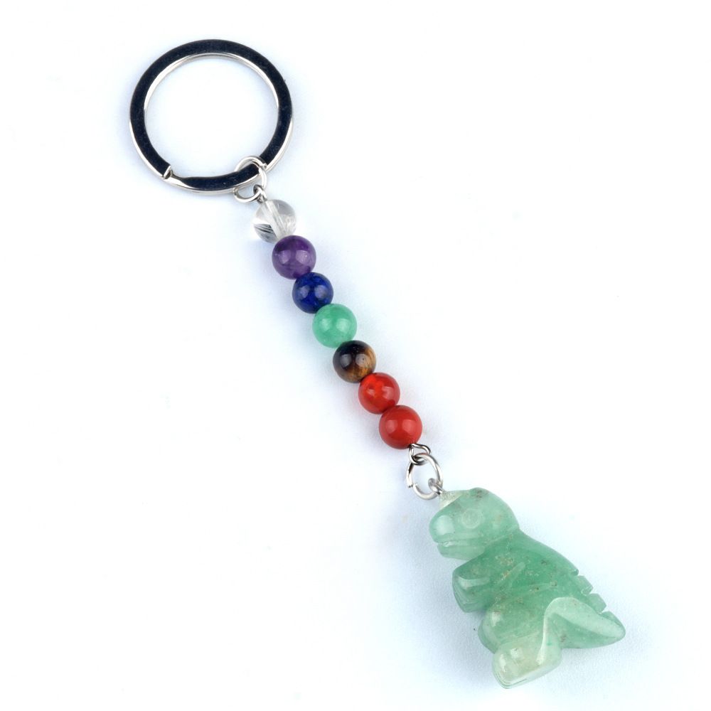 1953 Chaveiro de dinossauro pequeno de pedra de cristal colorido, pingente de jóias de chakra, pingente de chaveiro de animal pequeno