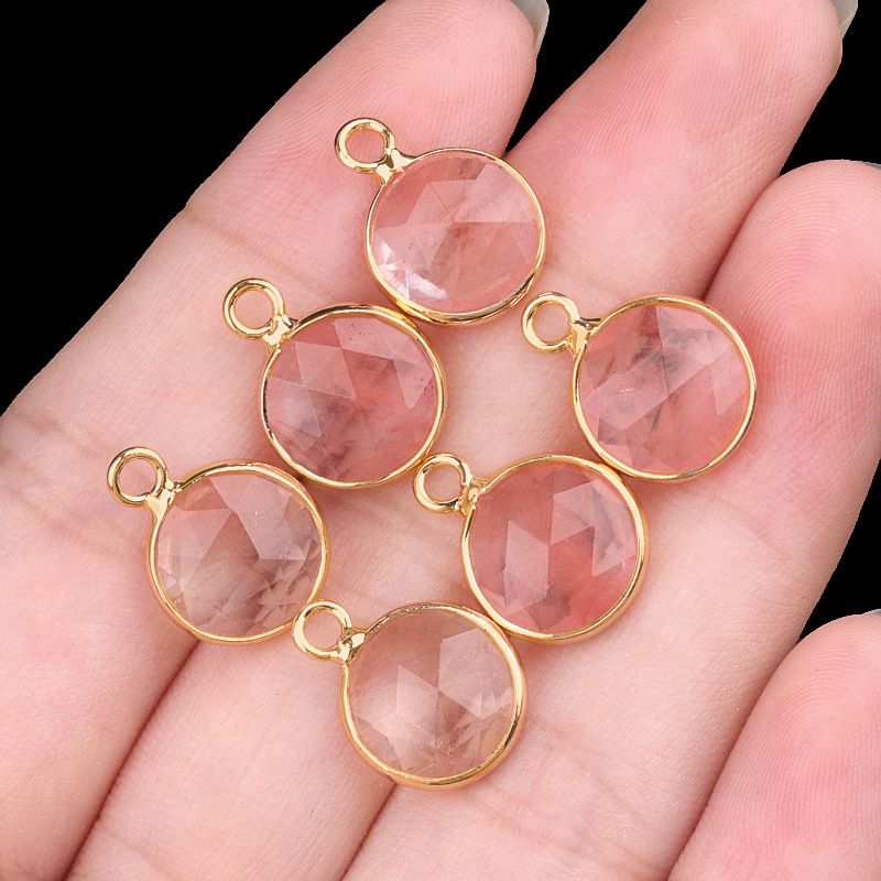 1825-Cristal natural ágata cobre bainha 10mm pingente de seção redonda DIY jóias colar brincos acessórios