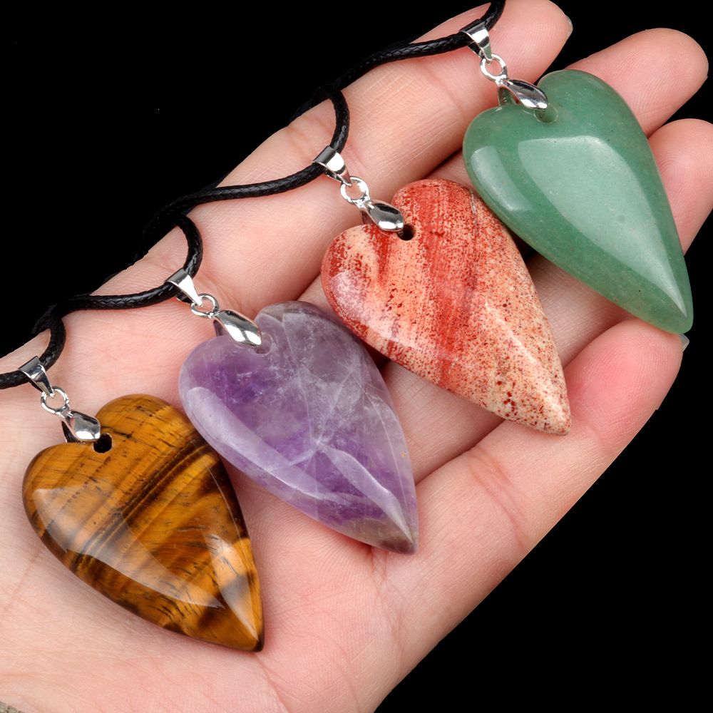 1786-25 * 40Mm grande pingente de amor, cristal natural ágata pedra pêssego coração pingente DIY acessórios de jóias em forma de coração