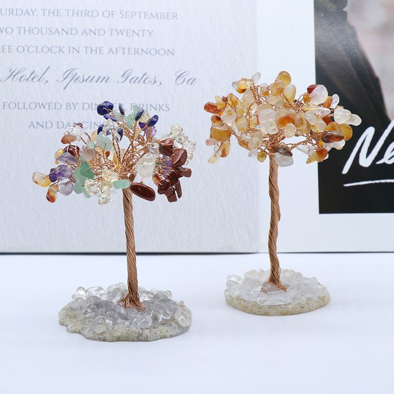 Árvore de seda de cascalho de ametista da vida, árvore da fortuna de base de ágata de cristal colorido, enfeite para casa de presente de Natal