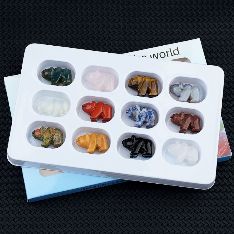1 polegada urso polar 12 cores caixa animal cristal ágata jade escultura animal ornamento artesanato