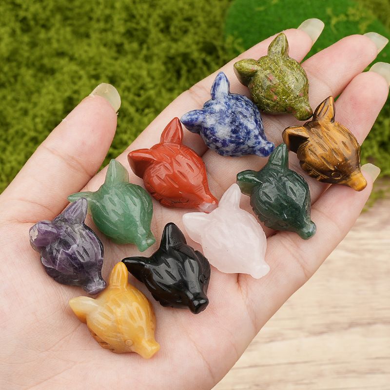 Pó de ametista natural cristal olho de tigre pedra escultura cabeça de raposa artesanato animal pequeno ornamento
