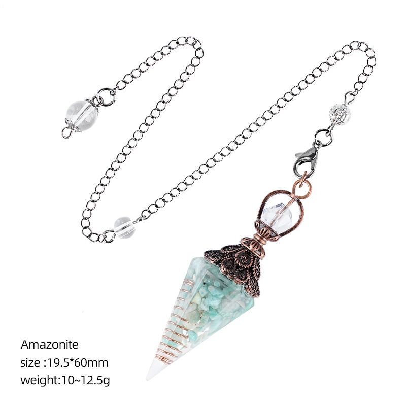 Pingente de pêndulo de cristal de bronze personalizado europeu e americano hexagonal Cone Rhombus Yoga Meditação Pêndulo de resina de frequência ajustável