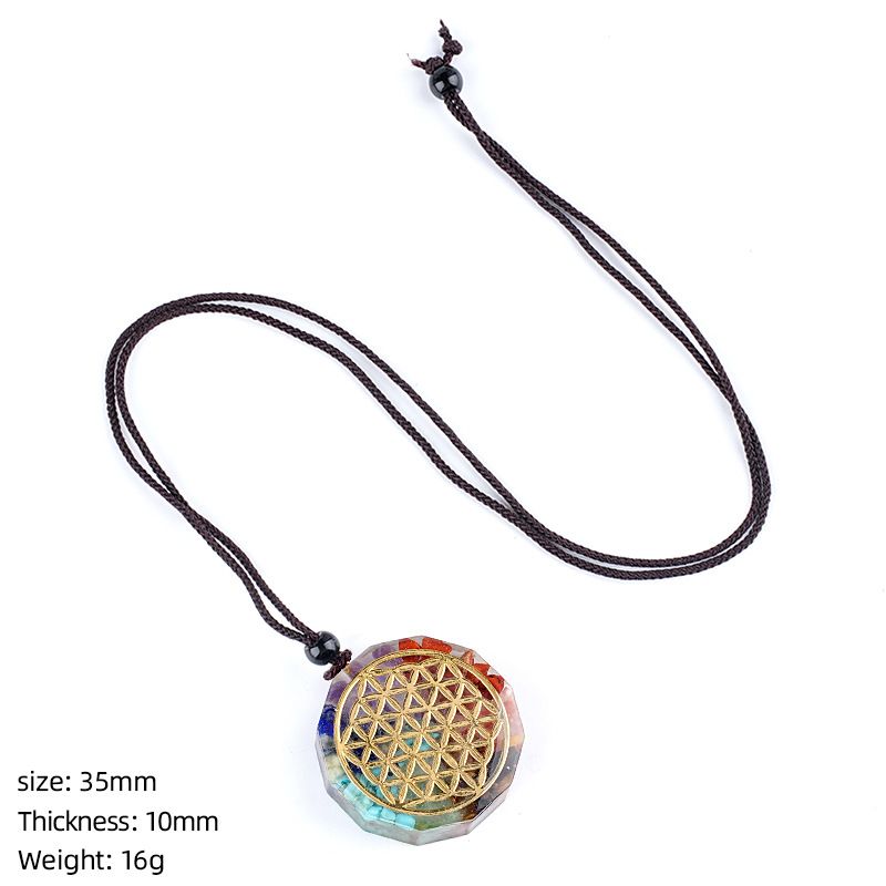 Colar de resina de pedra natural personalizado envoltório epóxi cascalho colorido polígono geométrico redondo pingente de meditação de ioga