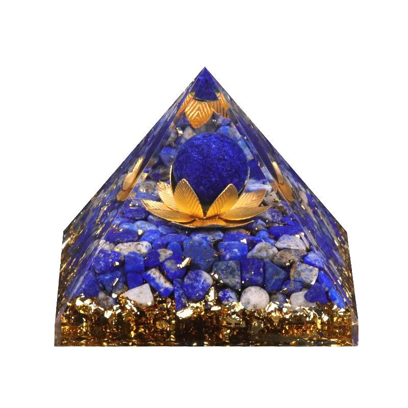 Nova pirâmide de 6,5 cm de resina de torre de cascalho de ouro azul Artesanato epóxi ornamento de mesa para casa