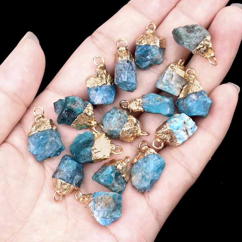 1016-Ágata de cristal pedra bruta dourada galvanizada pequeno pingente trabalho em andamento colar DIY material de jóias (cabeça de ouro)