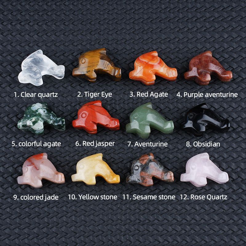 12 caixas de cor 1 polegada gravado cristal ágata jade golfinho animal ornamento conjunto de artesanato
