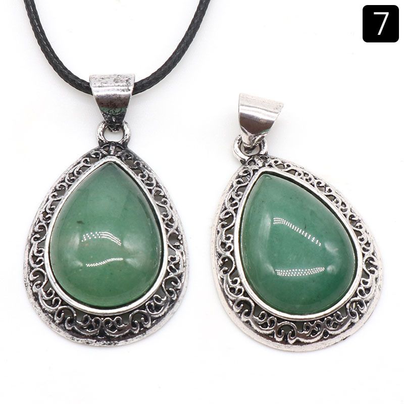 1185-Pingente de gota de água de pedra semipreciosa de ágata de cristal, liga incrustada, colar de concha de abalone lápis-lazúli