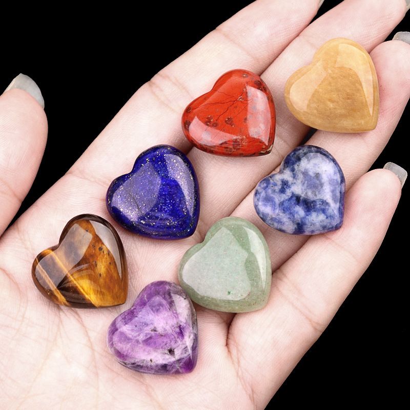Conjunto de coração de pedra semipreciosa de cristal colorido de 2069-20Mm de 7 peças, conjunto de coração de pêssego em forma de coração de jade ametista