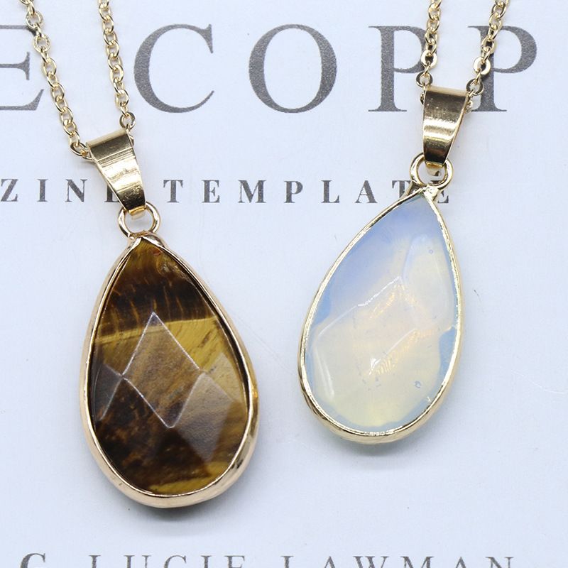 Pingente de bainha de corte de gota de água de jade de ágata de cristal natural, colar de gota de água de lápis-lazúli de cristal de pedra de olho de tigre