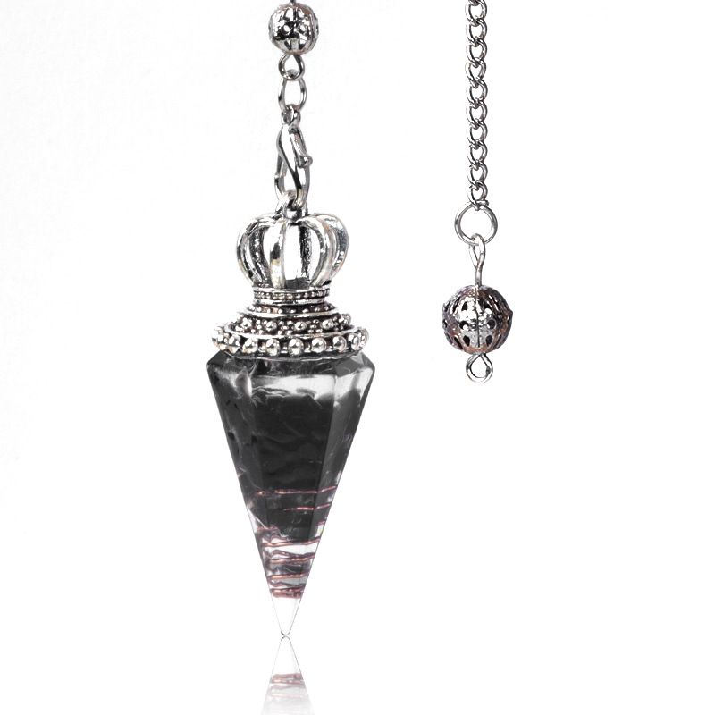 1645-Pêndulo de alma, pêndulo de resina de cascalho cristal, pêndulo de chakra cônico hexagonal