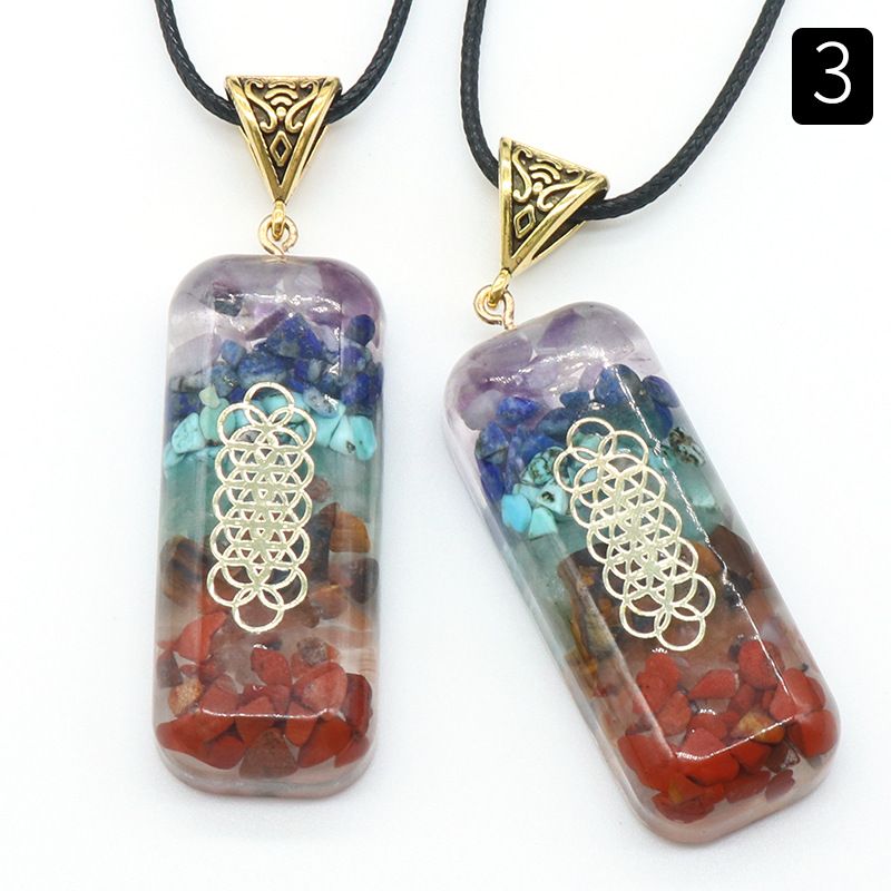 Pingente retangular de resina de pedra colorida de cristal natural, colar de argila colorida de Chakra Yoga
