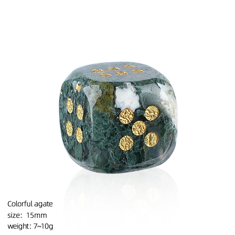 Dados de cristal natural transfronteiriço casual jogo de tabuleiro ágata jade escultura cantos arredondados 15mm pontos dados de pedra semipreciosa