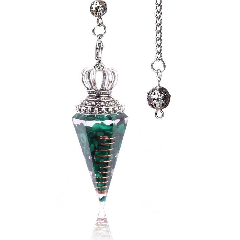 1645-Pêndulo de alma, pêndulo de resina de cascalho cristal, pêndulo de chakra cônico hexagonal