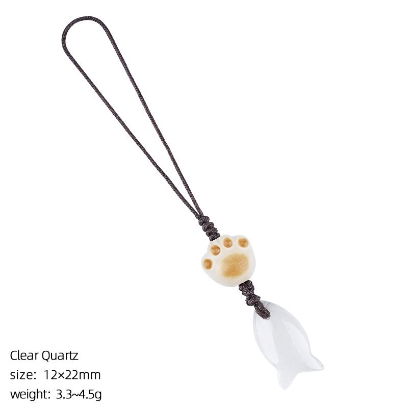 2431 Pingente de peixe pequeno de cristal natural bolsa de chave de telefone celular decoração de pedra natural gato bonito garra pingente de peixe pequeno