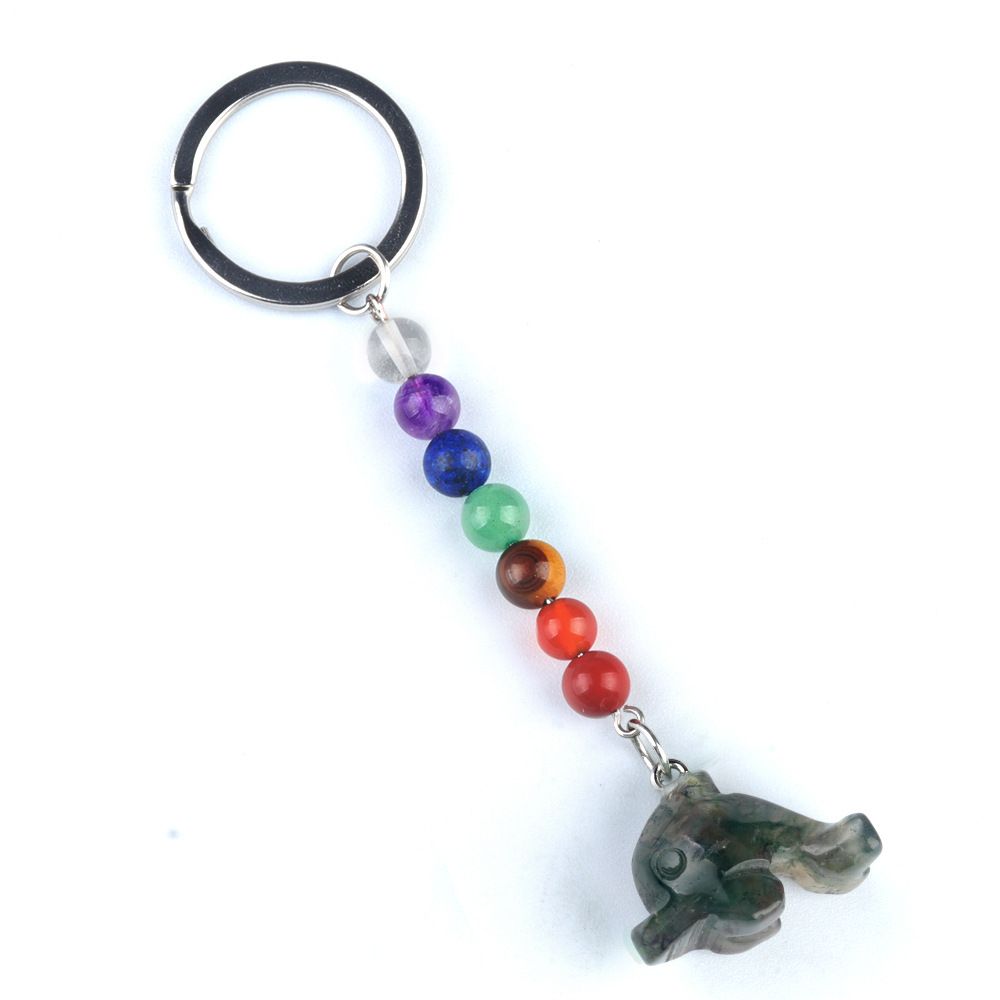 1957-Chaveiro de golfinho de pedra de cristal colorido, pingente de jóias de chakra, pingente de chaveiro de animal pequeno