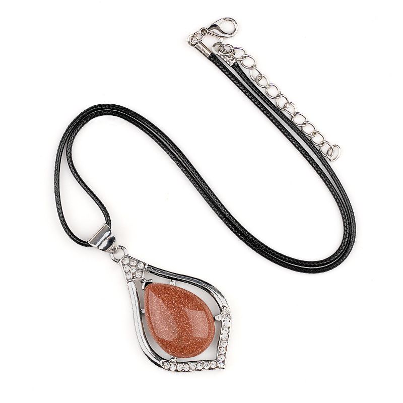 Pingente de gota de água de cabeça de pedra semipreciosa de cristal natural, liga incrustada de pedra preciosa, colar de pingente DIY de concha de abalone.