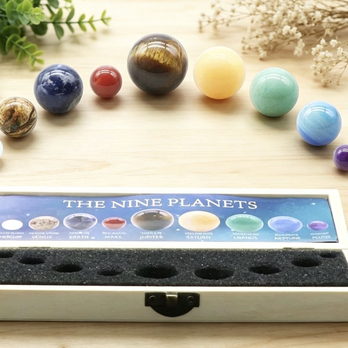 1264-Pedra de cristal natural nove planetas universo galáxia sistema solar planeta ciência planeta conjunto ensino