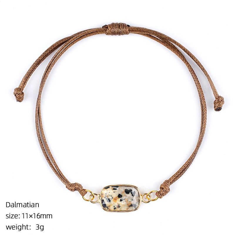 Pulseira de pedra semi-preciosa natural, corda trançada à mão retrô, bainha de corte ajustável, pulseira retangular de cristal natural.