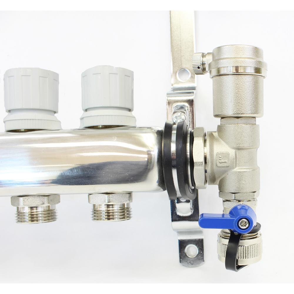 1 in. NPT Inlet x 1/2 in.  Stainless Steel Compression Connection 5-Outlet Radiant Heating Manifold