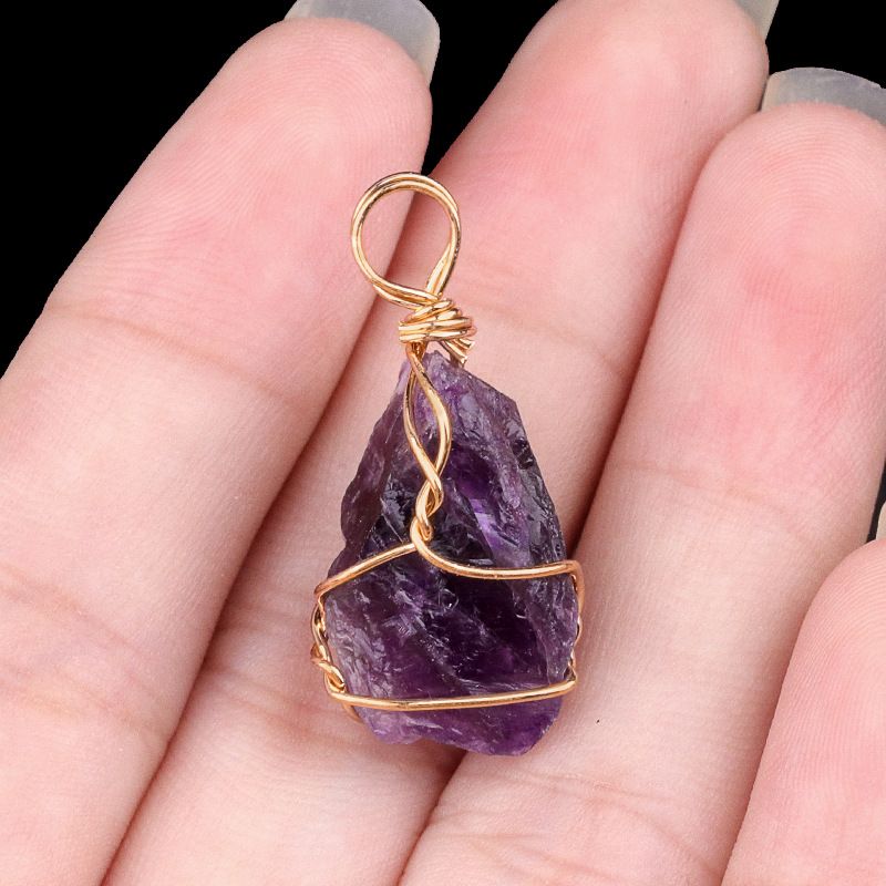 2193-15~ 25 mm de cristal rosa roxo olho de tigre pedra áspera enrolamento pingente brincos de jóias DIY acessórios