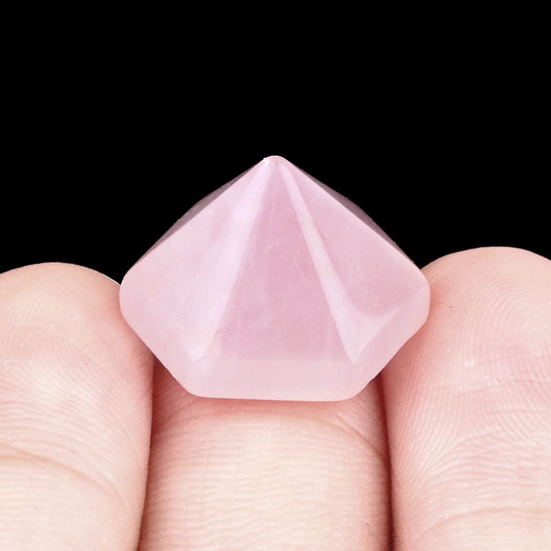 2098-Pedra semipreciosa de ĂĄgata de cristal rosa anel de pirĂ ˘ mide de seis lados pedra natural