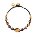 2048-Pulseira trançada de sino de cobre de ametista natural, pedra de olho de tigre em pó de cristal Dongling pulseira oval de jade.