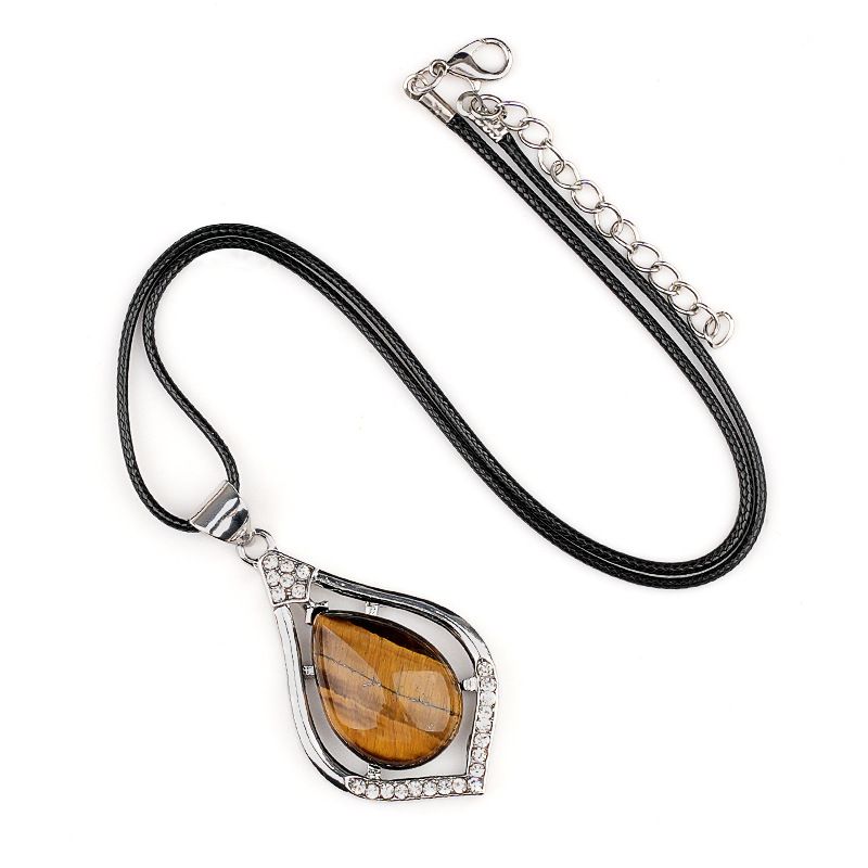 Pingente de gota de água de cabeça de pedra semipreciosa de cristal natural, liga incrustada de pedra preciosa, colar de pingente DIY de concha de abalone.