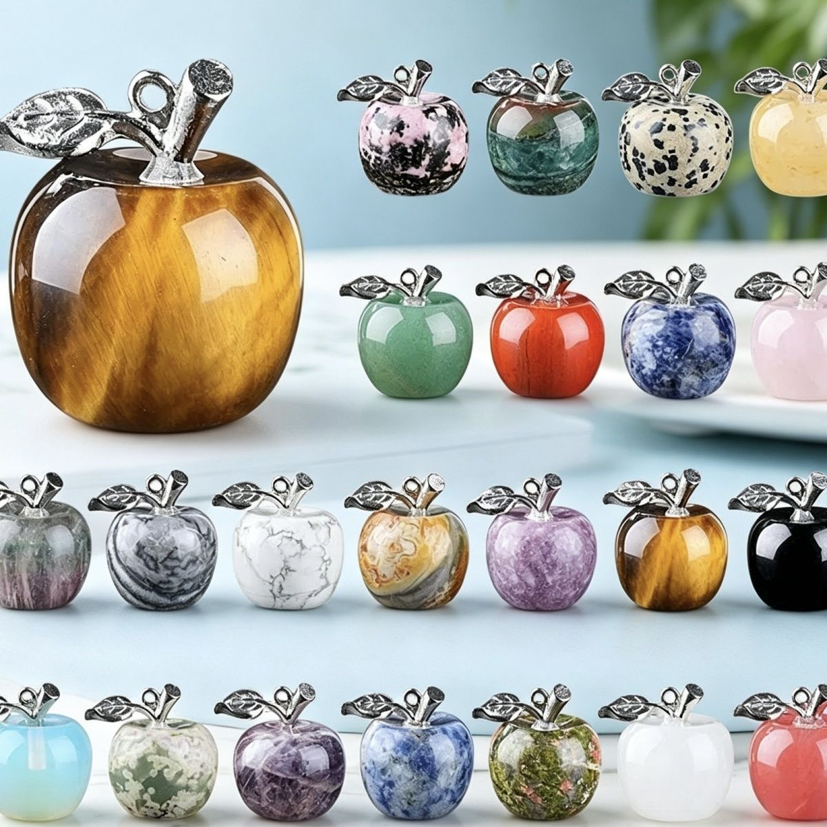 Maçã de cristal natural de 20Mm, colar artesanal de presente de Natal de véspera de Natal, pingente de maçã pequena de pedra natural.