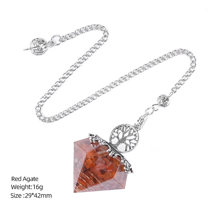 Pingente de pêndulo de cristal natural Cascalho epóxi Árvore da vida Yoga Meditação Freqüência ajustável Rômbolo Resina Pêndulo
