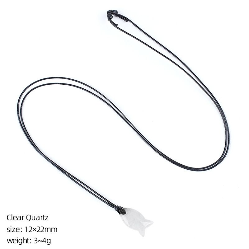 Colar de peixe de cristal natural 22Mm bonito tecido à mão ajustável corrente de suéter pedra áspera gravada pingente em forma de peixe