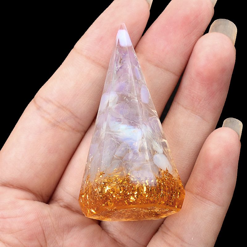 2320-Resina de cristal de resina hexagonal de anel de cone ornamento, cone geométrico tridimensional porta anel de pedra semipreciosa