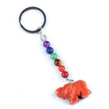 Chaveiro de elefante de pedra de cristal colorido, pingente de jóias de chakra, pingente de chaveiro de animal pequeno.