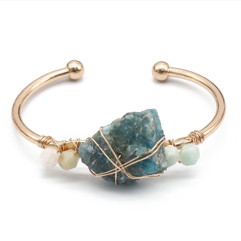 1169-Pulseira de Cristal Ametista Natural, Pedra Áspera Citrina Mista Cor Pedra Enrolamento Pulseira Aberta
