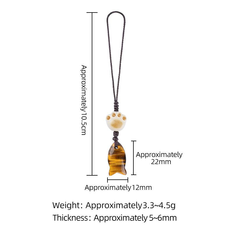 2431 Pingente de peixe pequeno de cristal natural bolsa de chave de telefone celular decoração de pedra natural gato bonito garra pingente de peixe pequeno