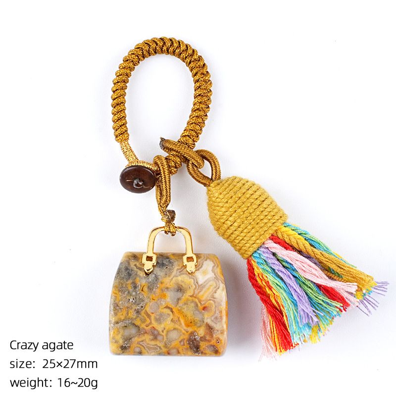 2485 Pedra natural semi-preciosa saco chaveiro criativo mão-tecido carro roupas acessórios cristal ágata pingente